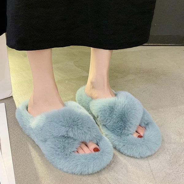 

slippers winter women faux fur fully wrapped sole vamp furry black female warm flats large size slides cozy home 3zqy