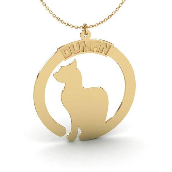 

pendant necklaces ufine engraved cat name or words gift for girl fashion tail necklace cooper n2105, Silver