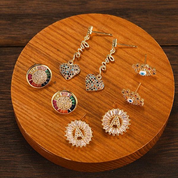 

statement jewelry round love heart geometric earrings for women crystal luxury wedding eye rhinestone colorful earring dangle & chandelier, Silver