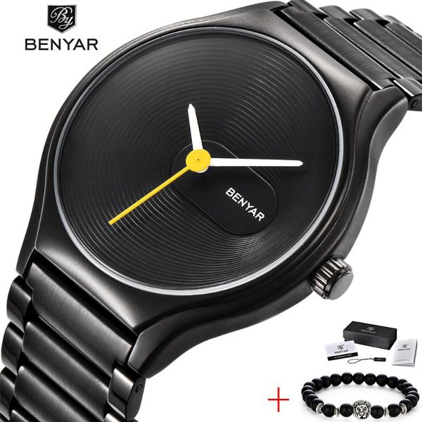

wristwatches brand benyar men watch luxury ultra thin simple couple watches women fashion business stainless steel quartz wristwatch, Slivery;brown