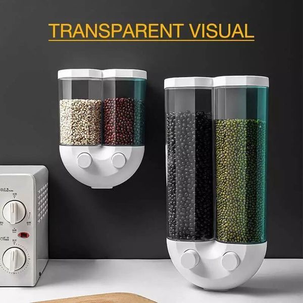 

push-type wall-mounted cereals storage tank kitchen waterproof sealed grains dispenser b1 bottles & jars