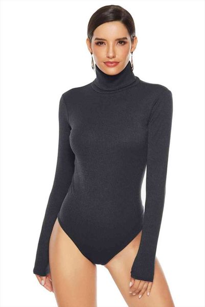 

plus size 5xl bodysuit womens romper long sleeve turtleneck casual solid warm basic woman body fall winter high neck sheer, Black;white