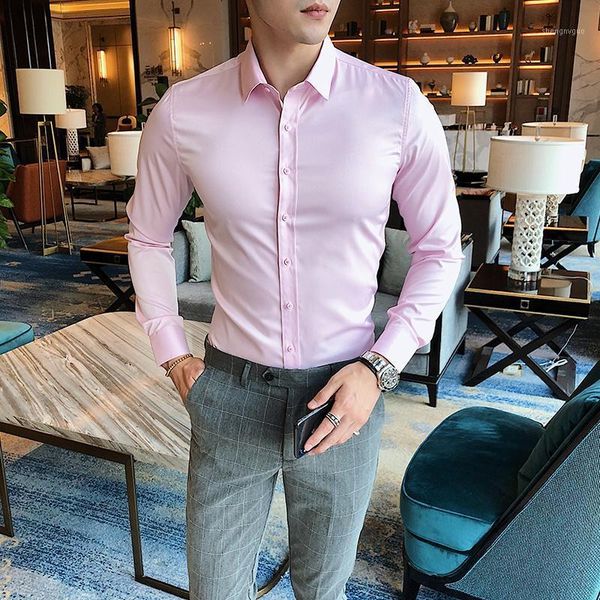 

pure color formal long-sleeved men shirts multi-color choice business el banquet shirt slim comfortable & elegan men's dress, White;black