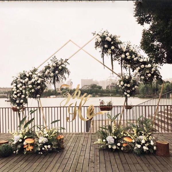 

party decoration wedding props iron art pentagonal frame geometric arch sen department stage background flowers.flowers decor