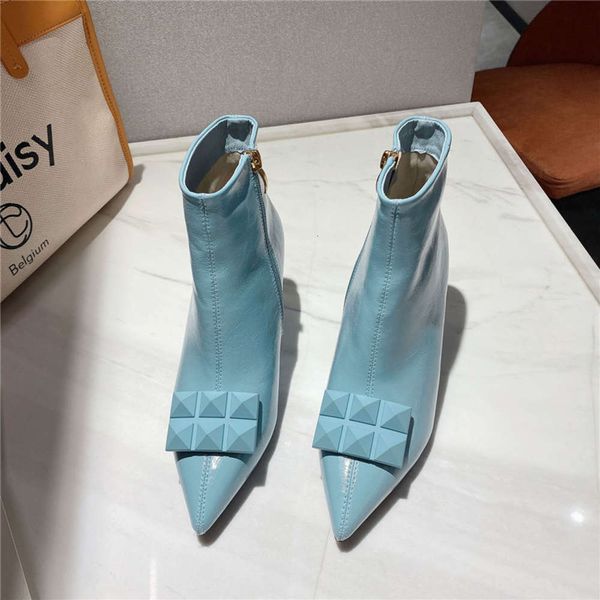 

fashion boots autumn short women's thin heels high pointed square buckle fashion martin, Black