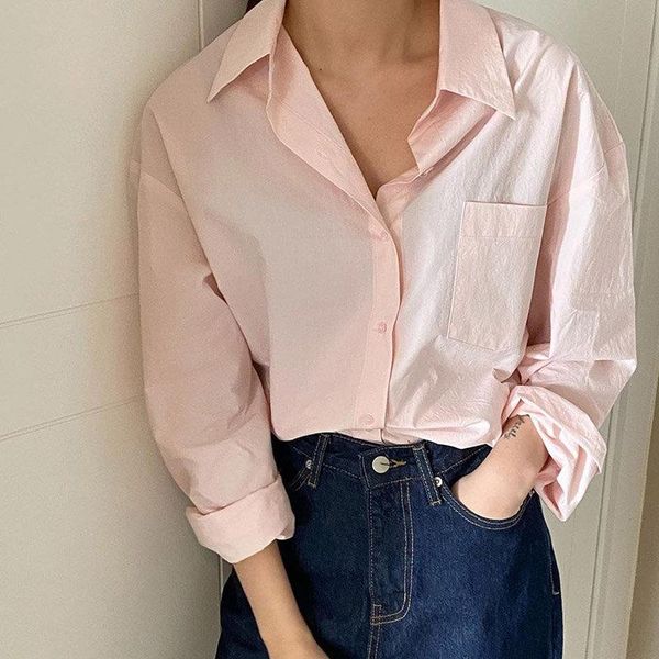 

women's blouses & shirts minimalist casual ol loose fashion streetwear solid full sleeves chic women high quality, White