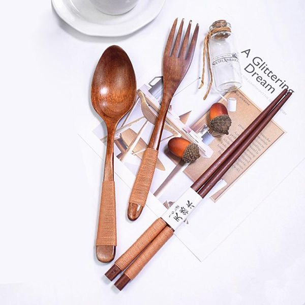 

3pcs wooden cutlery set kitchen dinning wood dinnerware sets