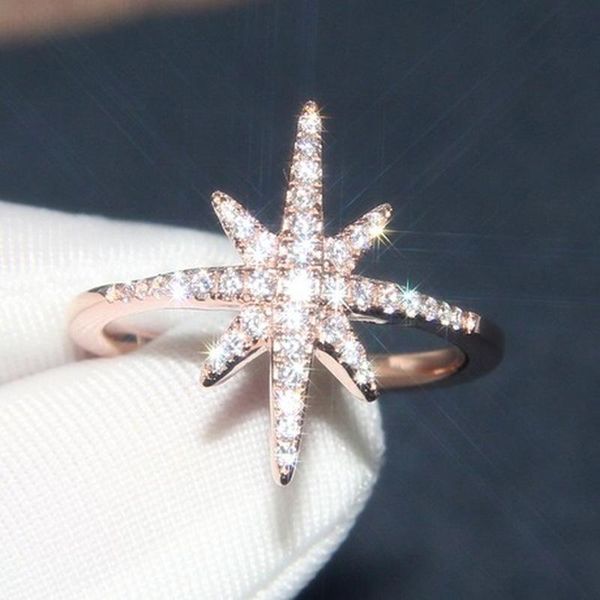 

cluster rings cute plant snowflake for women star"*" modeling bands silver rose gold color stacking thin promise grace ring jewelr, Golden;silver