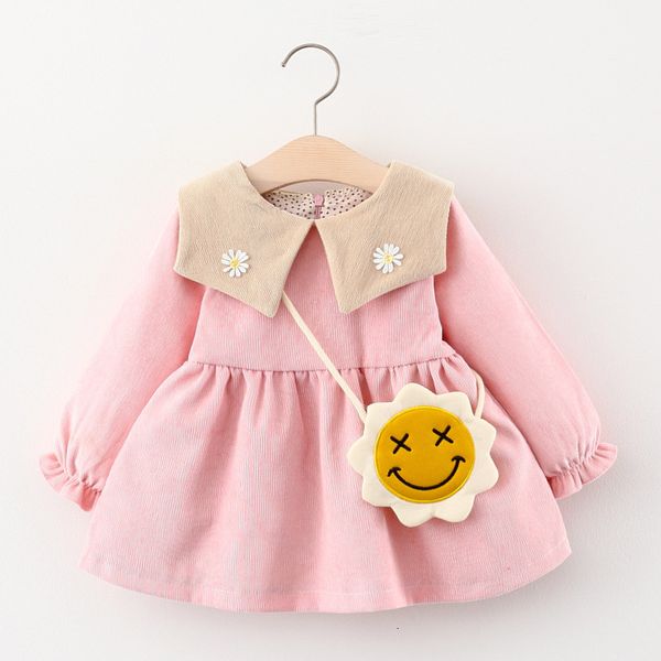 

girl's 1-3y baby girl fall corduroy toddler girls long sleeve dresses spring autumn kids bow dress infant clothes vestidos 1027, Red;yellow