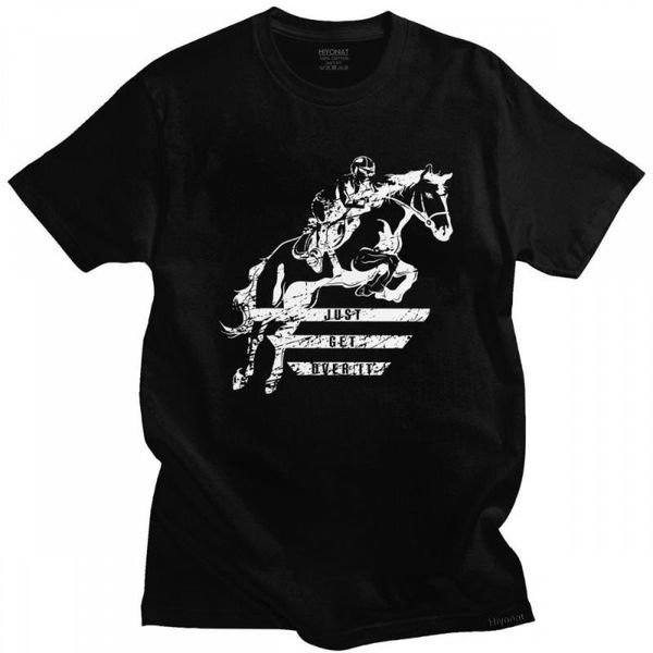 

men's t-shirts cool mens show jumping horse t-shirt short-sleeve cotton tshirt designer equestrian sports tee streetwear t shirt appar, White;black