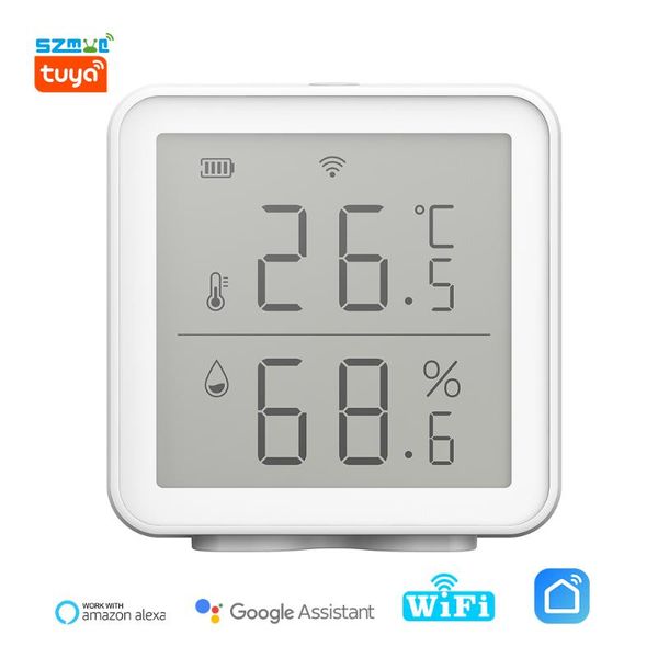

smart home control szmyq tuya wifi temperature humidity detect sensor indoor thermometer hygrometer lcd display usb charge alexa google