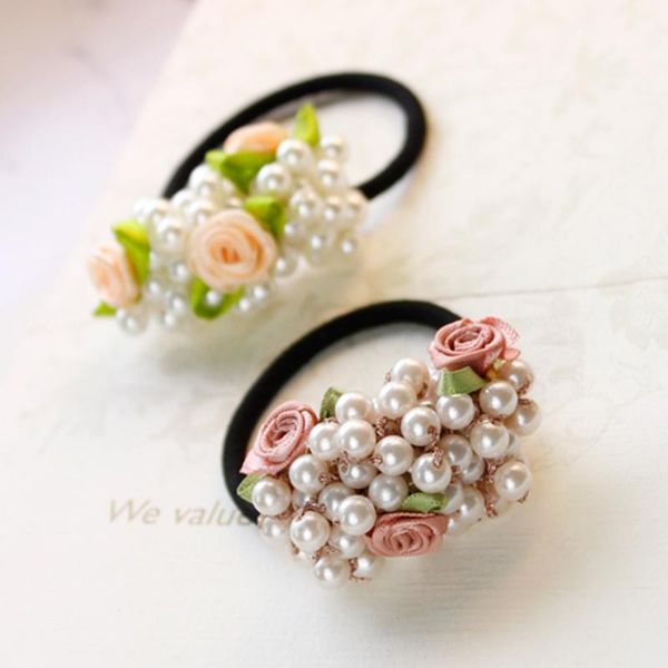 

neck ties 1pcs fashion pearl elastic hair bands multilayer ring holder scrunchies rubber band women girl accessories, Blue;purple