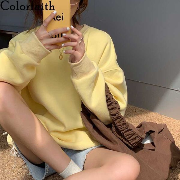 

colorfaith new 2021 spring autumn women sweatshirts pullovers oversized fashionable korean pop jumper thicken lady ss1293 y0820, Black