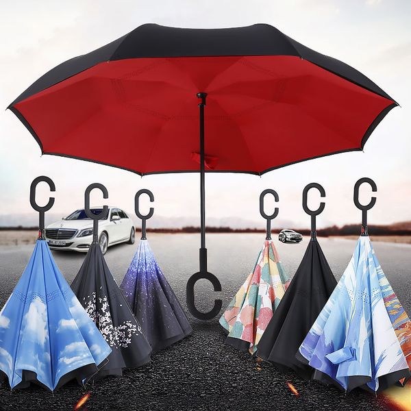 Ters Kaliteli Bir Şemsiye Ters Almanca Yaratıcı Çift Döküm Şemsiyesi El Ücretsiz Katlanır Erkekler ve Kadınlar All-Durar Şemsiye Açık Araba