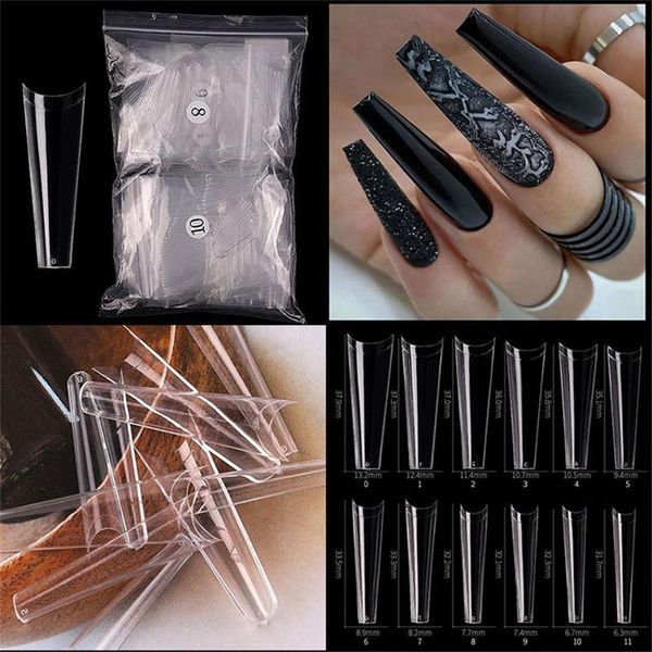 

false nails 504pcs xxl nail art tips french natural transparent coffin acrylic uv gel polish manicure, Red;gold