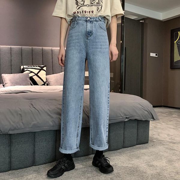 

women's jeans zosol 2021 style tennis red high-waisted straight-leg pants loose burrs students trousers, Blue