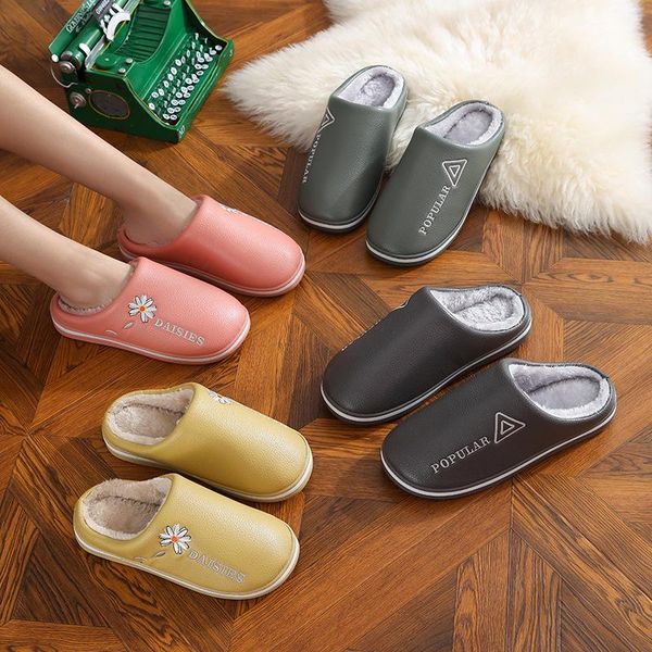 

women's shoes fashion leather lovers cotton slippers flat comfortable non-slip home, Black