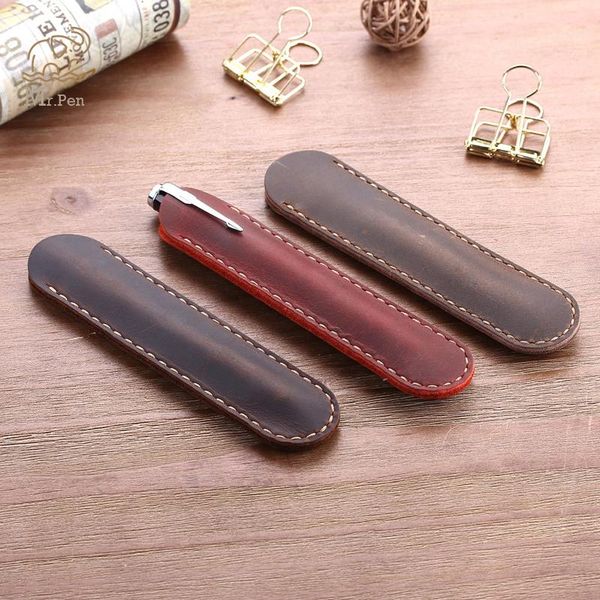 

pencil bags retro style handnote genuine leather pen pouch holder single bag cowhide case for rollerball fountain ballpoint