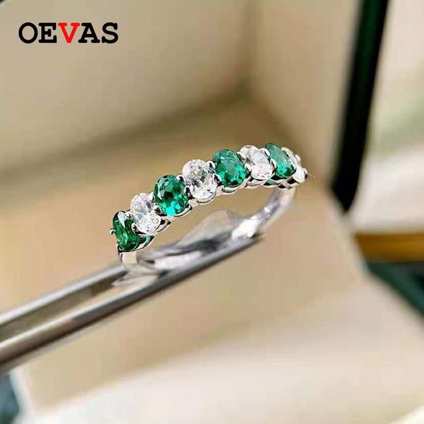 

cluster rings oevas real lab grown emerald finger foe women 100% 925 sterling silver sparkling high carbon diamond party fine jewelry, Golden;silver