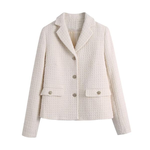 

women's suits & blazers jackets for women 2021 fashion fall long sleeve flap pockets notched lapel casual blazer single breasted tweed, White;black