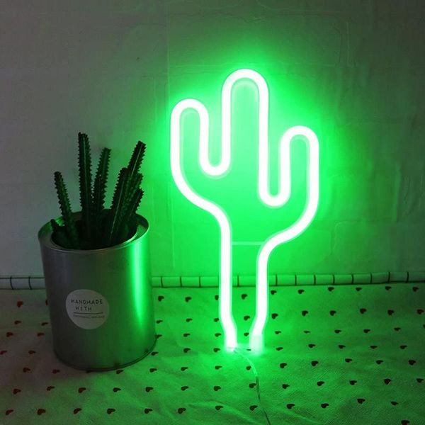 

party decoration cactus shaped neon signs usb/battery powered always on acrylic wall decor decorative atmosphere led night lights js22