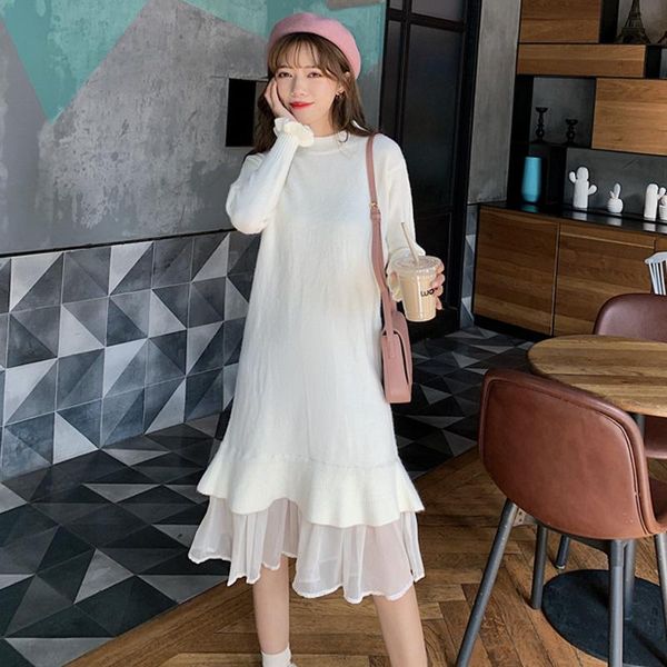 

casual dresses one-piece dress for women 2021 autumn winter fashion knitted sweater woman korean splice pullover office midi lady, Black;gray