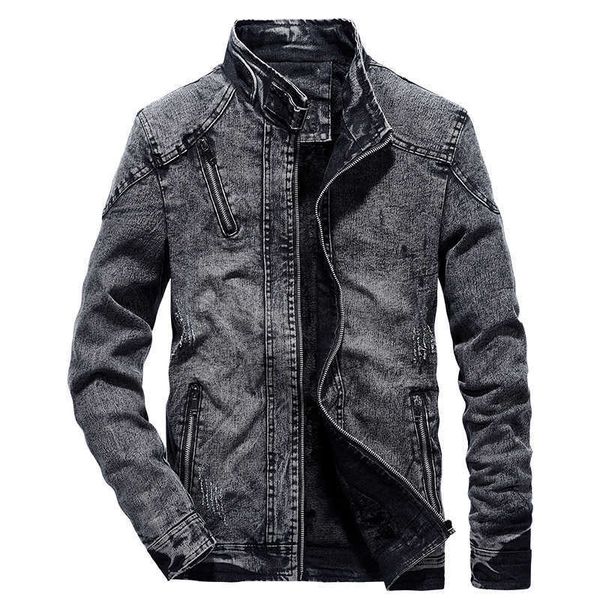 

vintage mens denim jacket solid casual jeans coat fashion stand clothes for black blue bomber 210909, Black;brown