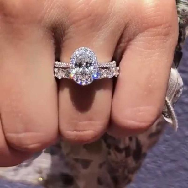 

cluster rings 2021 925 sterling silver oval cut diamond set for women luxury wedding engagement cocktail ring finger fine jewelry, Golden;silver
