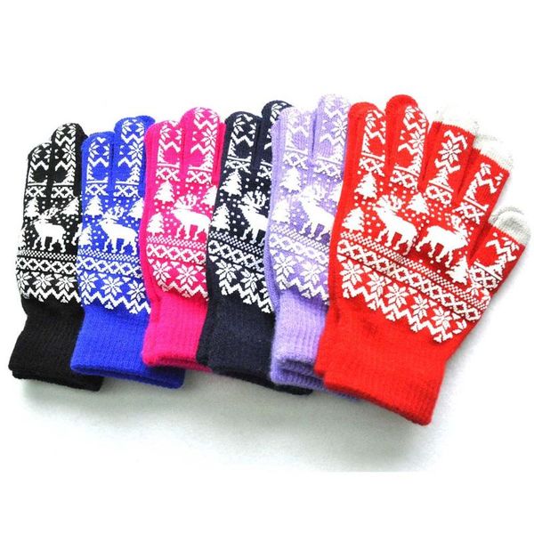 

five fingers gloves men women christmas winter warm knitted gloves/mitten pint screen cute for femme wrist arm warmer mittens, Blue;gray