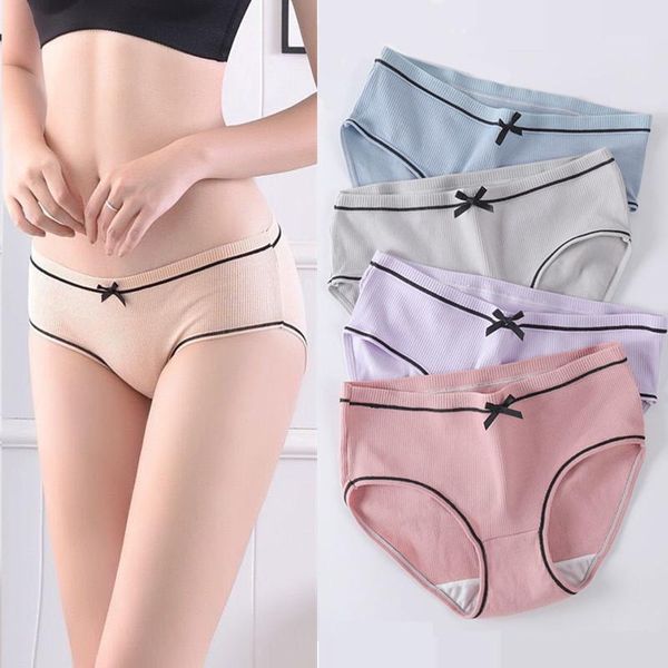 

women's panties korean cotton lingerie cute bow panty underwear women solid thread mid waist briefs fashion bragas mujer, Black;pink
