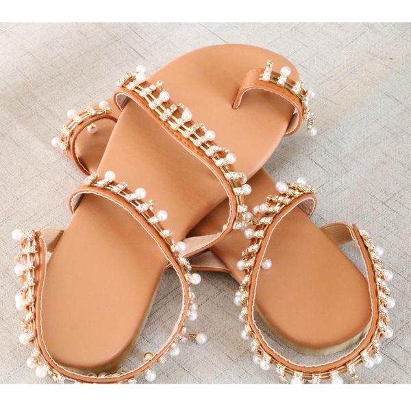 

women sandals summer shoes flat pearl comfortable string bead slippers casual, Black
