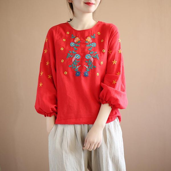 

t shirts summer style women puff sleeve loose casual tshirt floral embroidery cotton linen vintage tee shirt femme plus siz s924 zkck, White