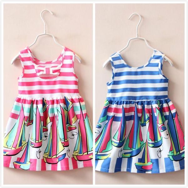 

girl's dresses owligbaby selling kid dress summer sleeveless striped girl gd18042110, Red;yellow