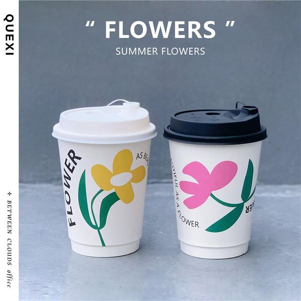 

disposable cups & straws 25pcs creative paper cup thick coffee takeaway packaging milk tea birthday party favors drinking with lid