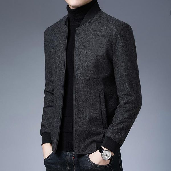 

men's jackets 2022 autumn and winter pure color casual stand-up collar jacket youth woolen fashion business, Black;brown