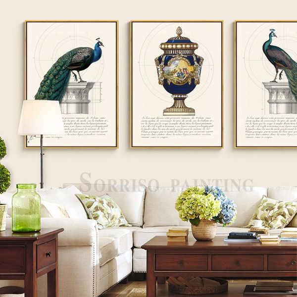 

paintings europe classic peacock vase canvas painting pictures prints for living room hallway wall art home dining decor bedroom posters