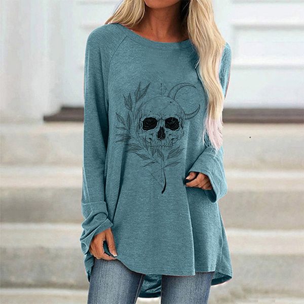 

halloween european plus size ladies long sleeve t-shirt ladies comfortable loose party holiday show long sleeve, White