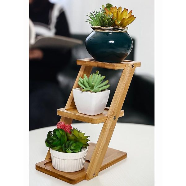 

planters & pots bamboo 3-tier mini stand small plant planter container