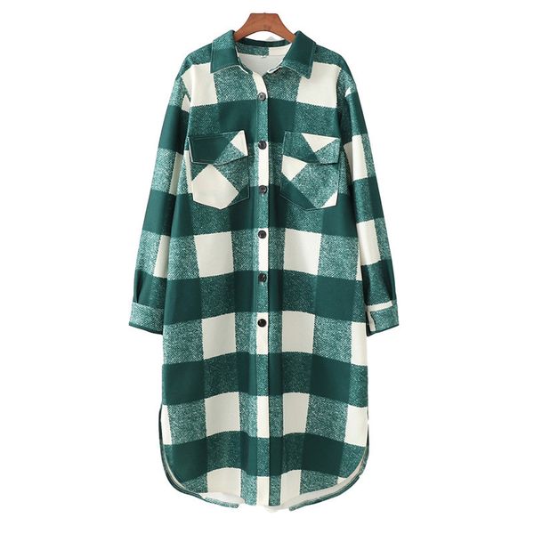 

blsqr fashion pockets oversized plaid jacket women vintage long sleeve side vents female outerwear chic green coat 210430, Black;brown