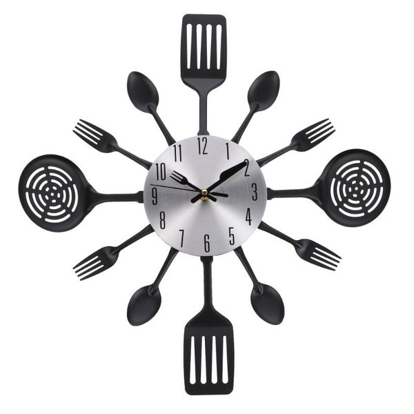 

1pc creative cutlery kitchen spoon fork wall clock modern mute decor clocks