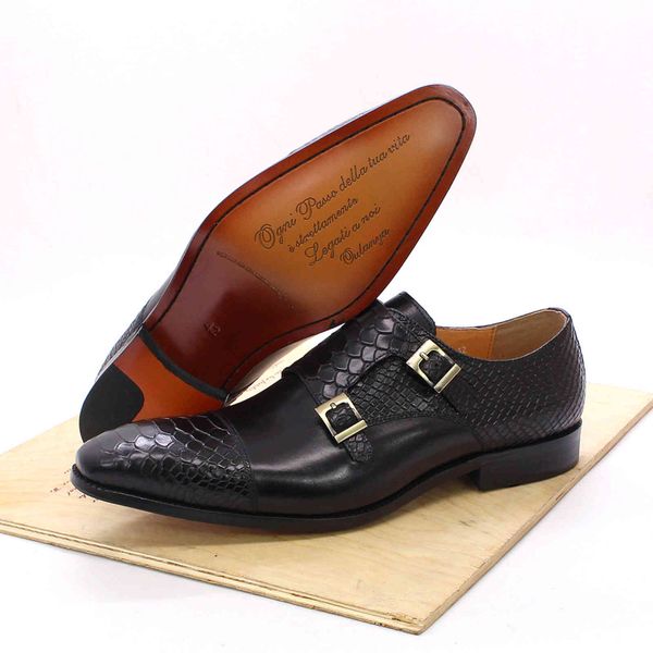 

dress shoes size 47 13 mens genuine leather double buckle monk strap men snake print cap toe classic italian 9nsp, Black