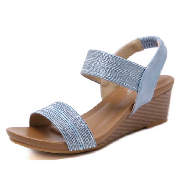 Sandali da donna con zeppa in polvere d'oro transfrontaliera americana con elastico Taglie forti 42Scarpe da donna