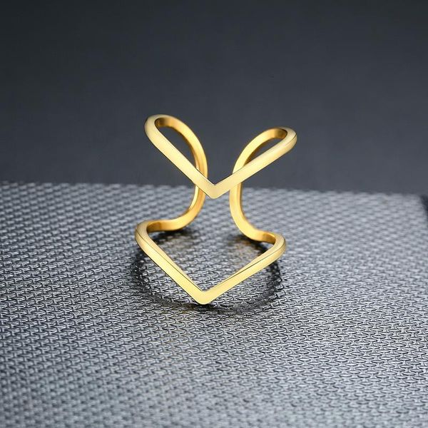 

cluster rings women elegant chevron for jewelry gold tone stainless steel female lady daily wear birthday party gifts, Golden;silver