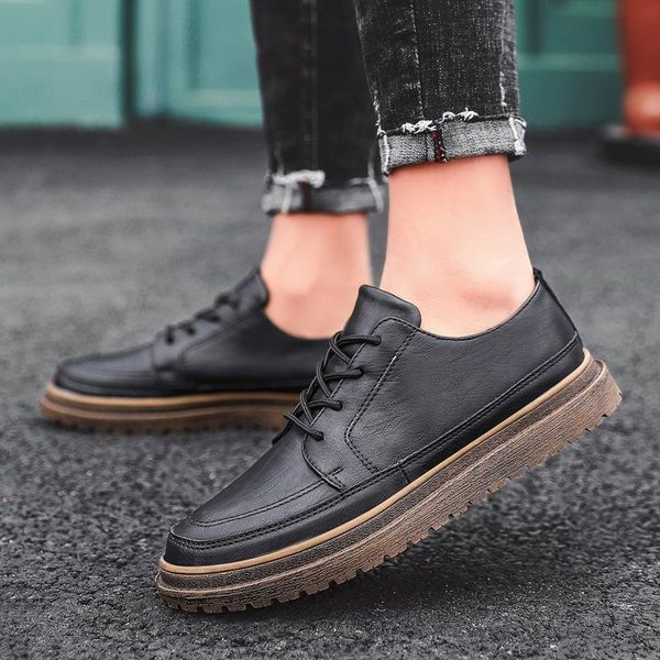 

men shoes leather brogue brand fashion business outdoor travel casual natural footwear male classic office non-slip flats dress, Black