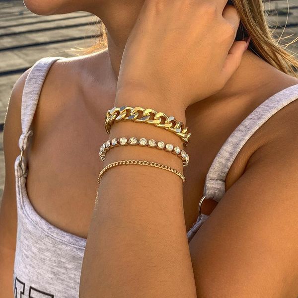 

link, chain tauam 3pcs/set tennis bracelets for women shining white gold zircon buckle charm bracelet fashion jewelry, Black