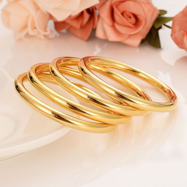 4 штуки Соберите оптовые модные глазурные украшения для брака 18 K Fine G/F Gold Bracelet Dubai Africa Арабские предметы Сплошные 66 мм