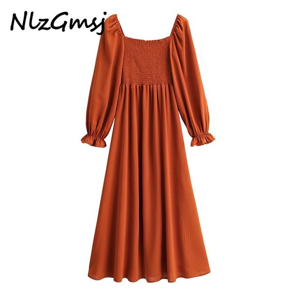 

dres fashion solid pleated square collar long sleeve high street ladies 210628, Black;gray