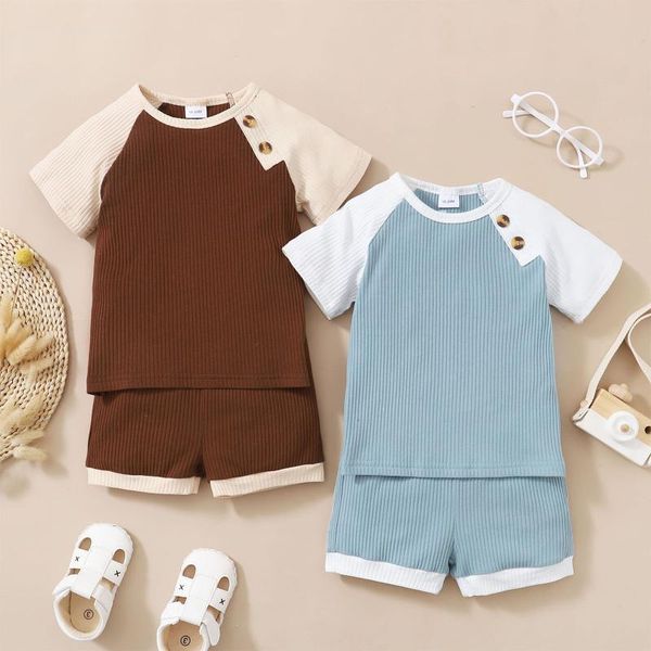

clothing sets #vw summer toddler kids baby girls boys button ribbed solid t-shirt +solid short children casual ropa niÃ±os, White