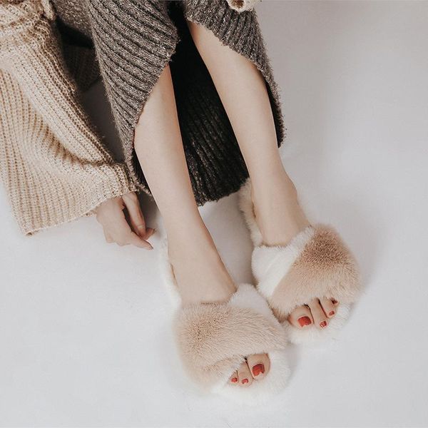 

autumn and winter 2021 women slippers, simple crossed wool cotton indoor waterproof non-slip household slippers, Black