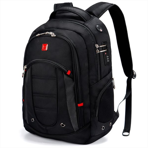 

large capacity men business travel backpack with code lock usb charging multi layer 15.6 inch lapbag brand school bags